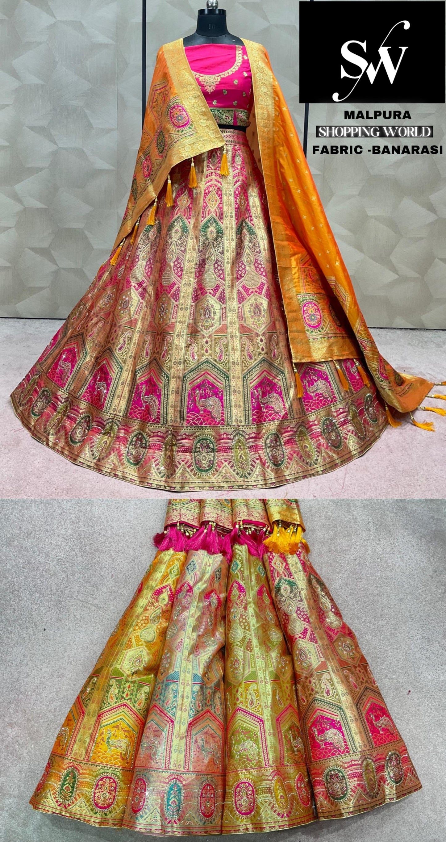 Pink Multi Lehenga banarasi fabric
