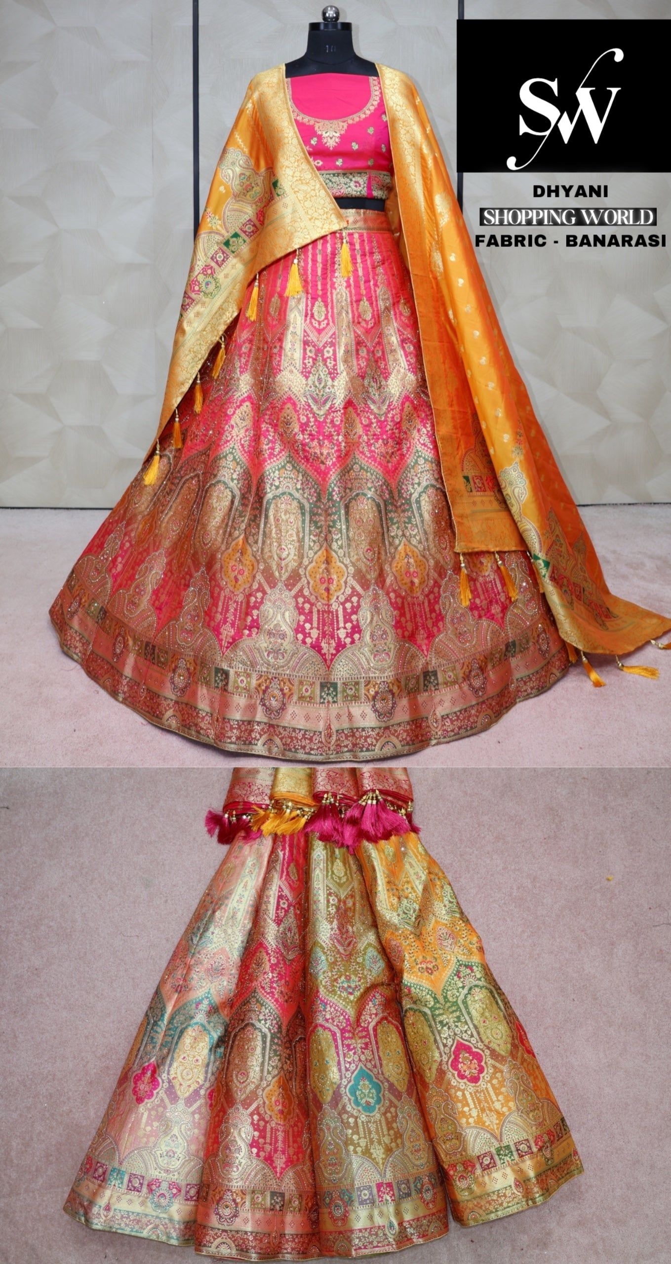 Dark pink Multi Lehenga Banarasi fabric