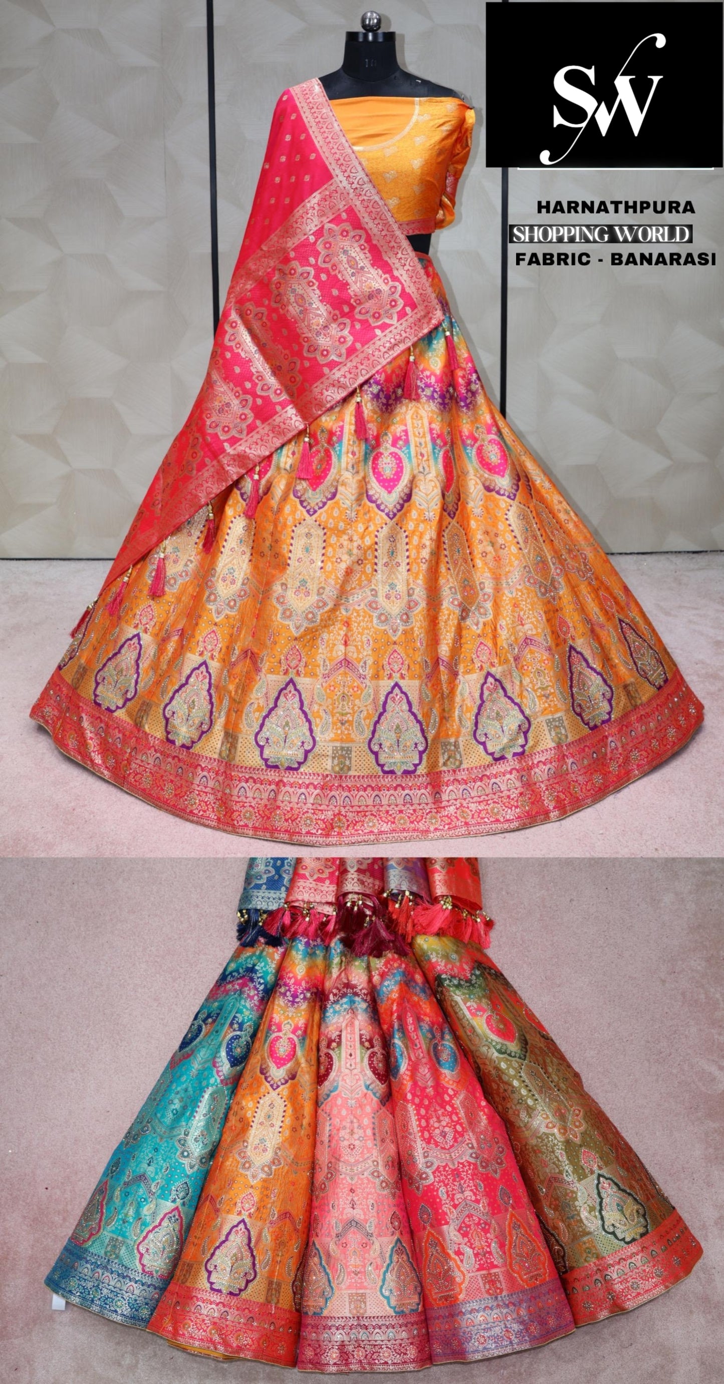 Mustard Lehenga Banarasi silk fabric