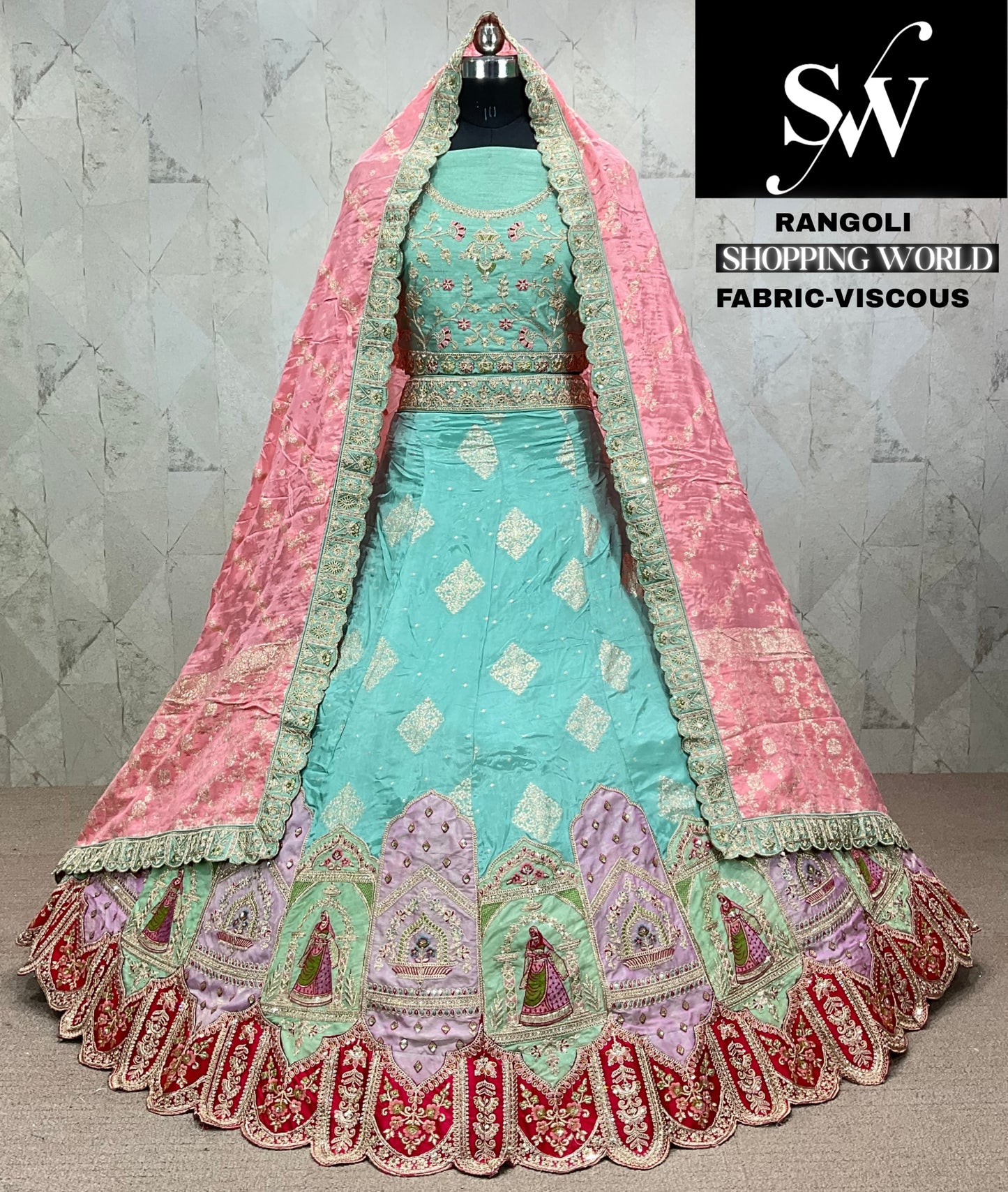 Tela viscosa Lehenga azul cielo