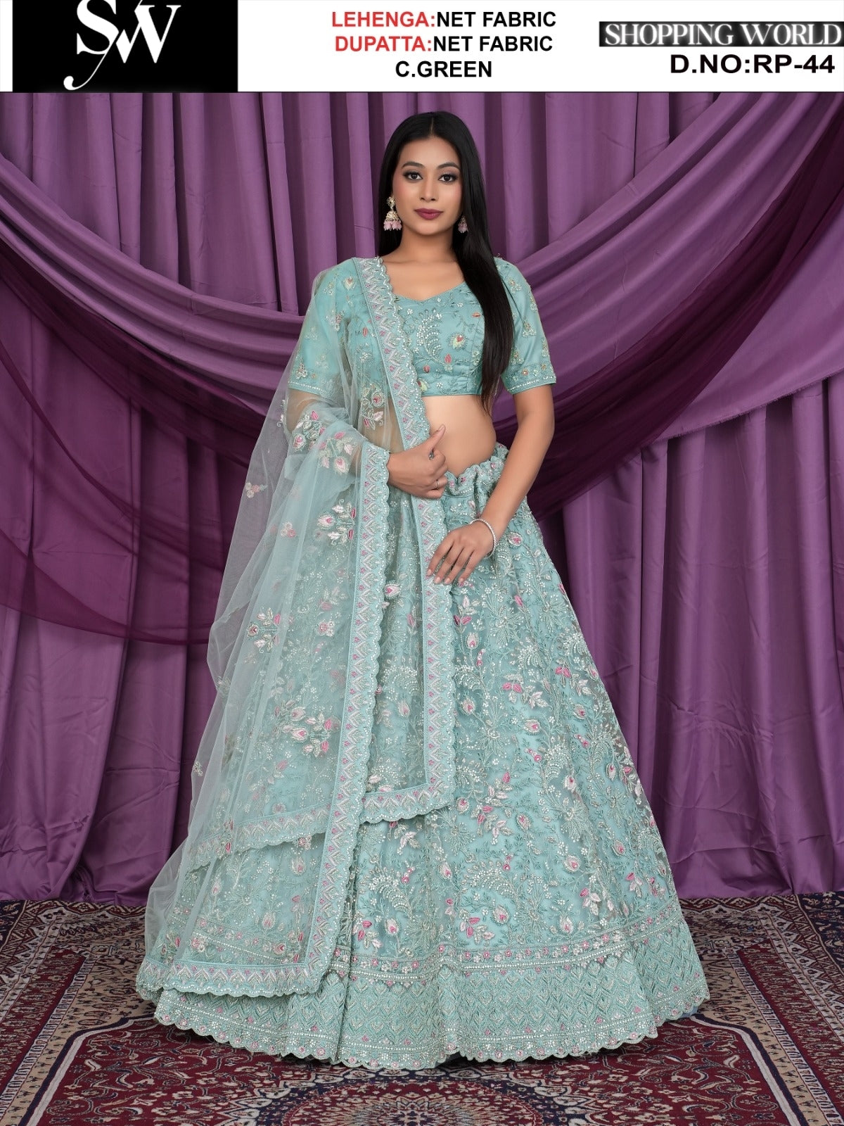 Sea green Net fabric lehenga
