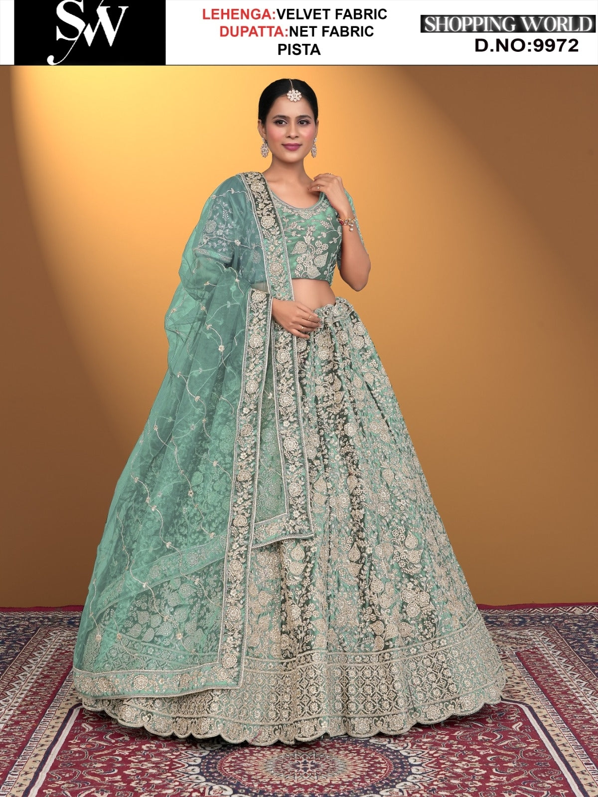 Pista green Velvet fabric lehenga