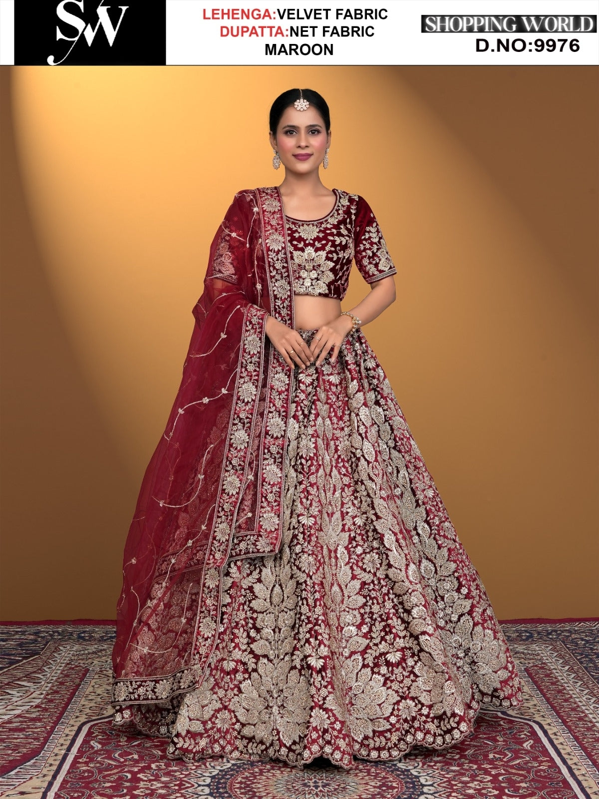 Maroon Velvet fabric lehenga