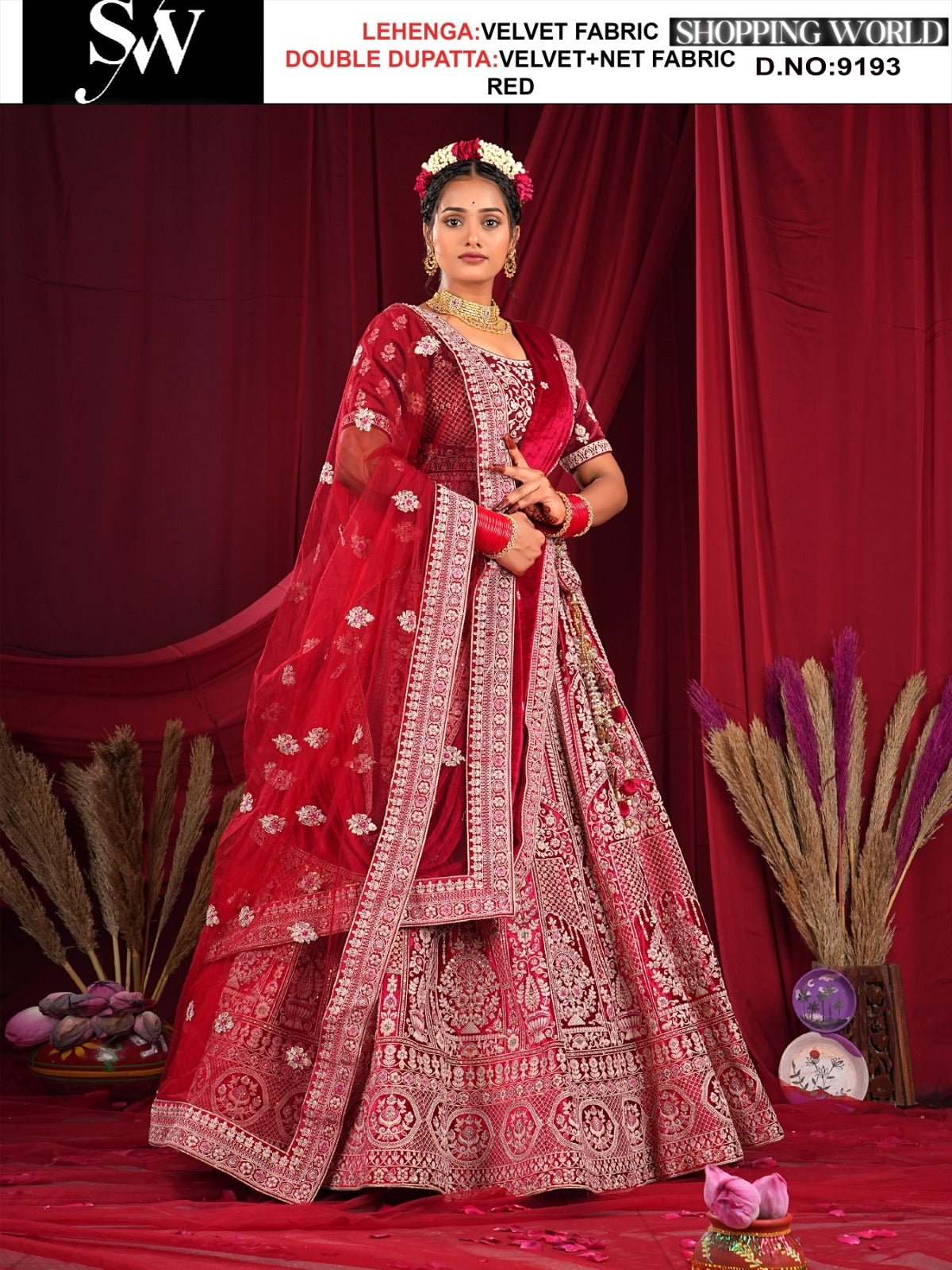 Red velvet fabric lehenga