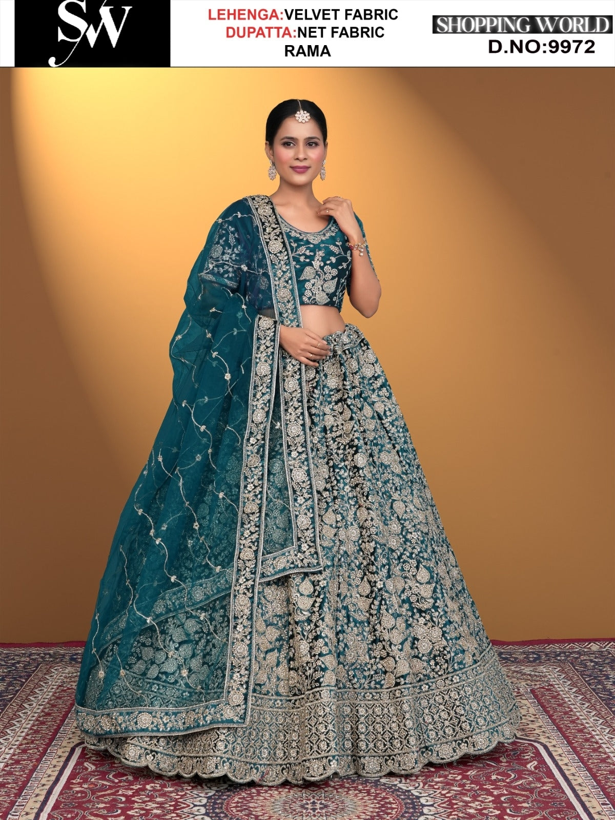 Rama Green Velvet fabric lehenga