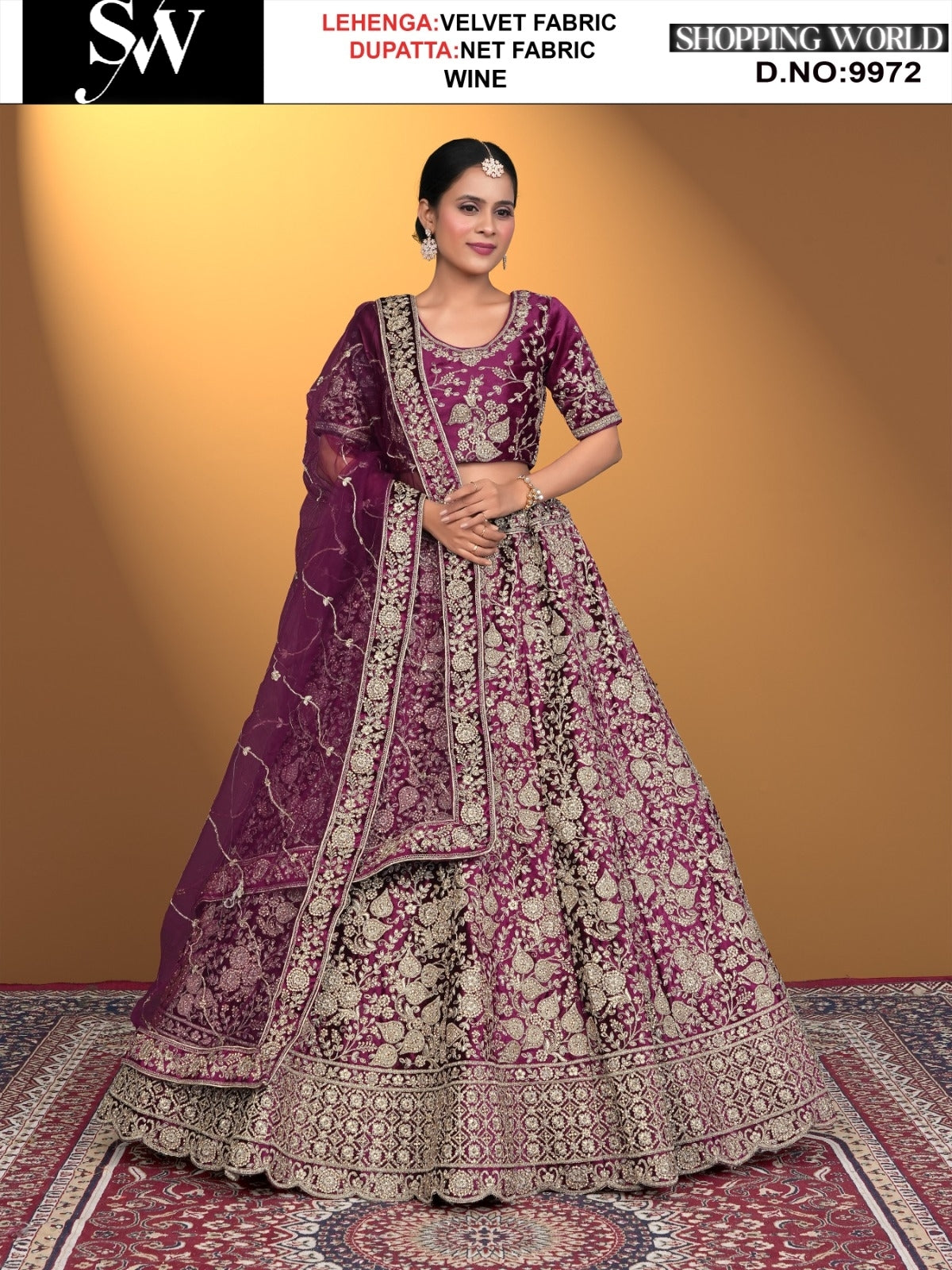 Wine Velvet fabric lehenga