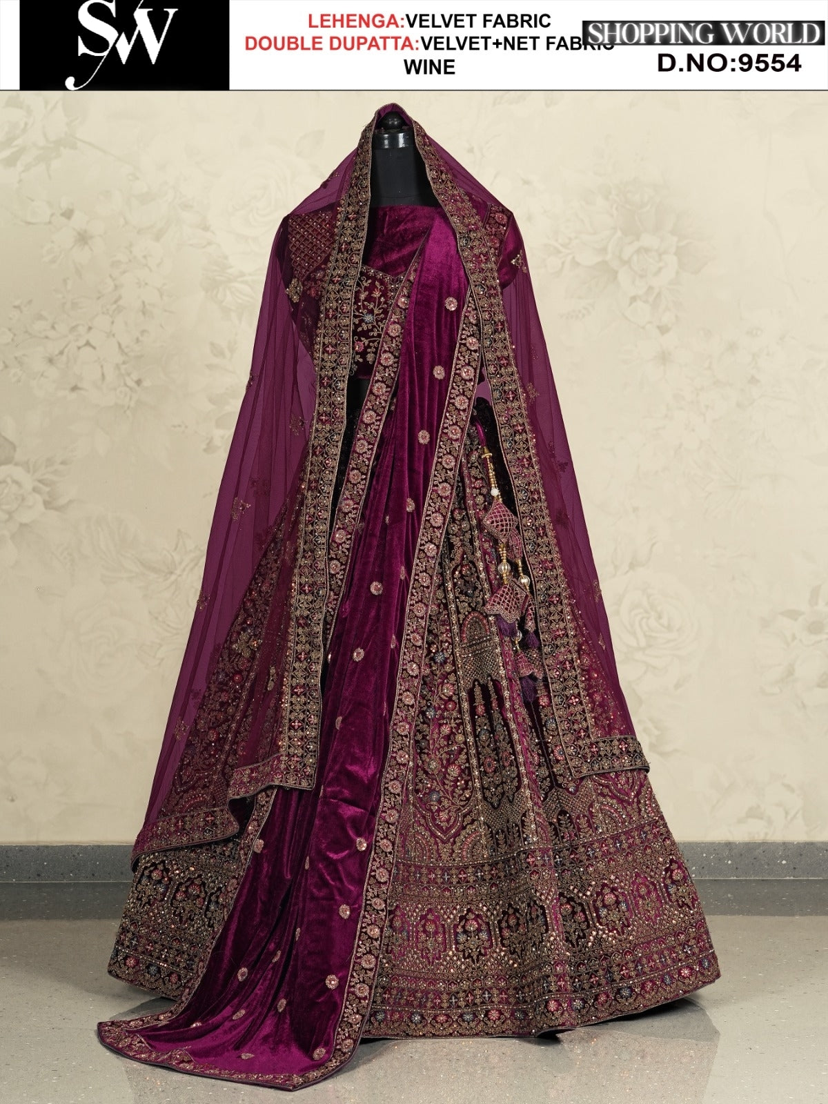 Wine Velvet fabric lehenga