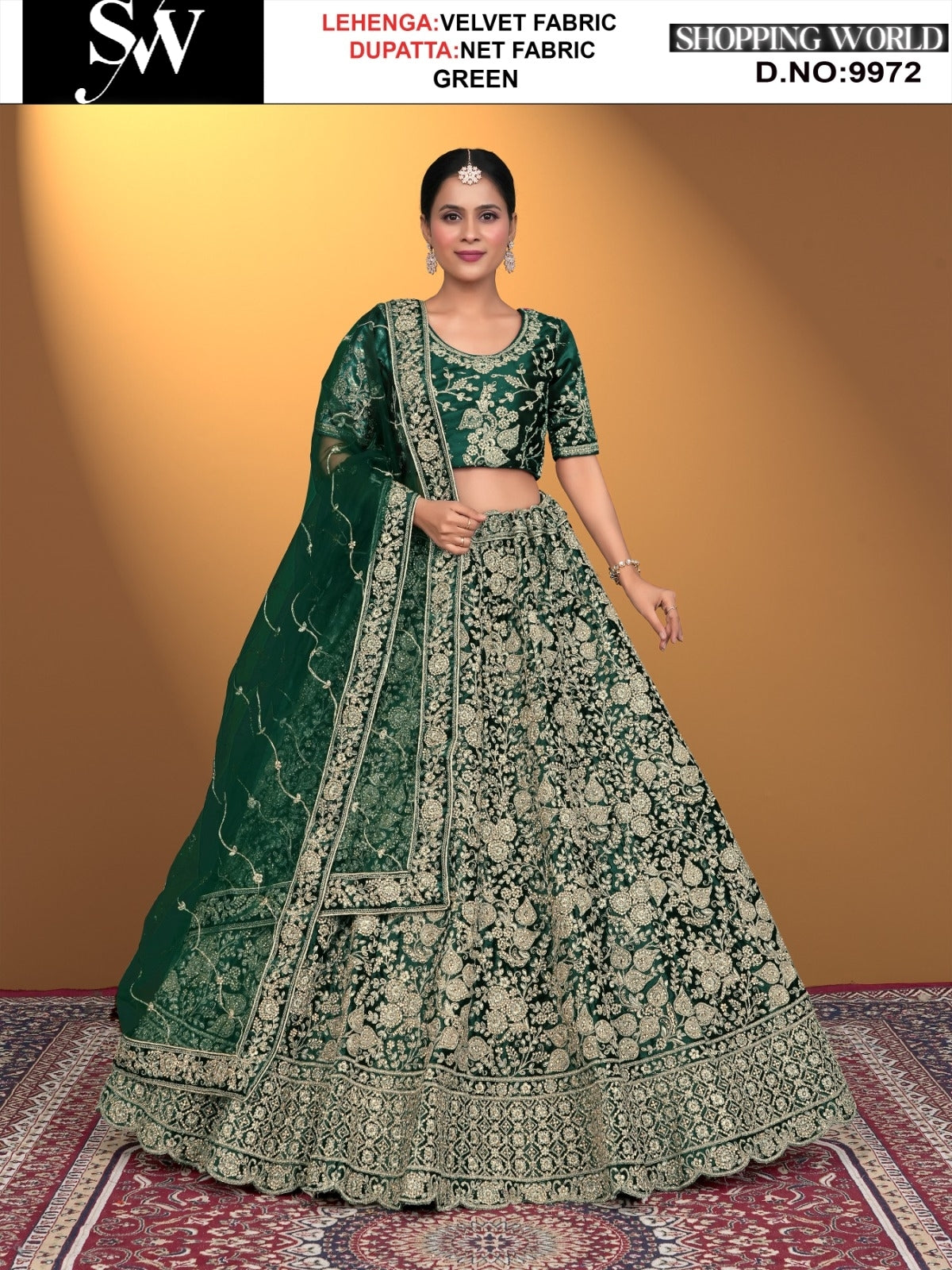 Green Velvet fabric lehenga