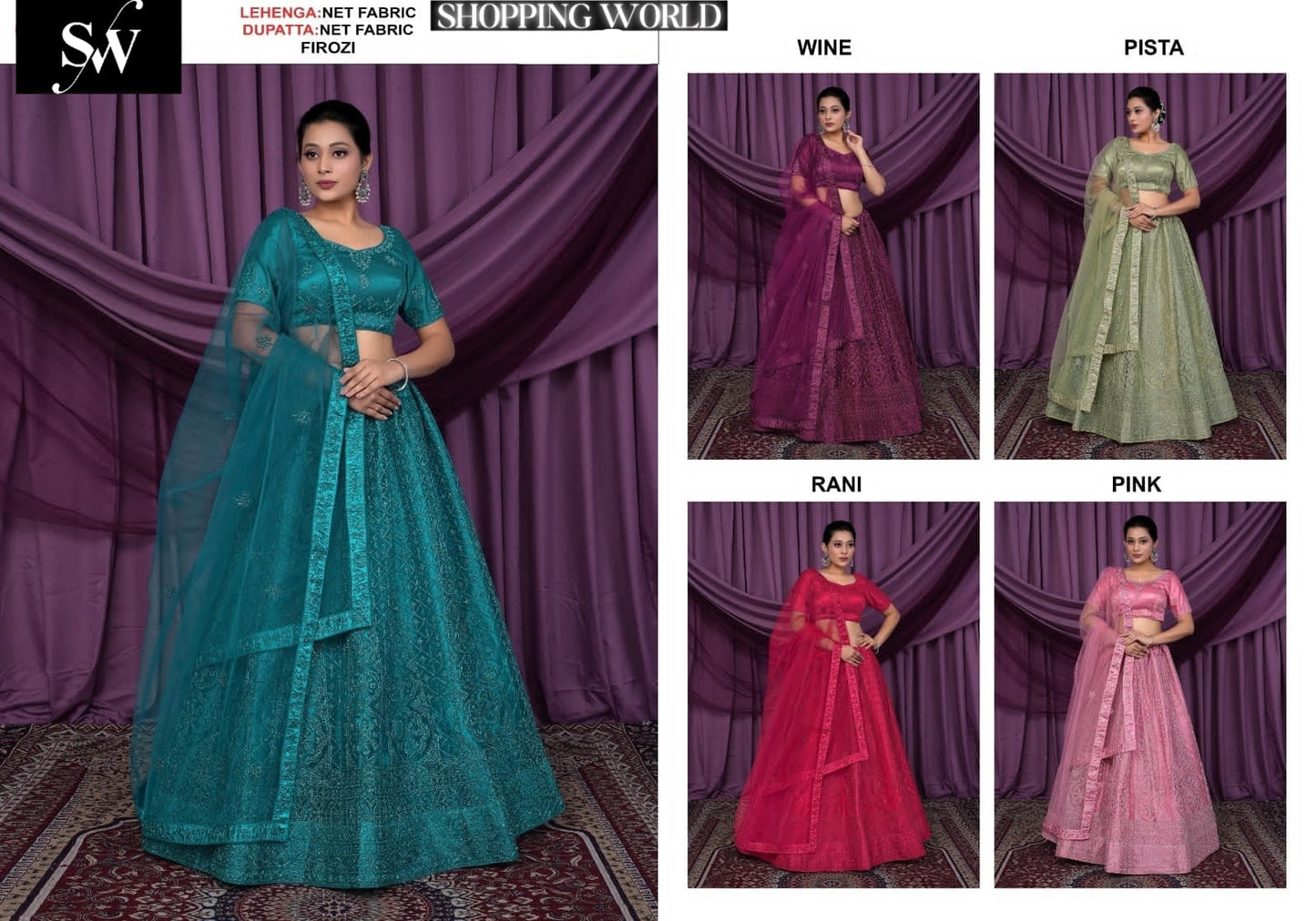 Firozi Net Fabric lehenga