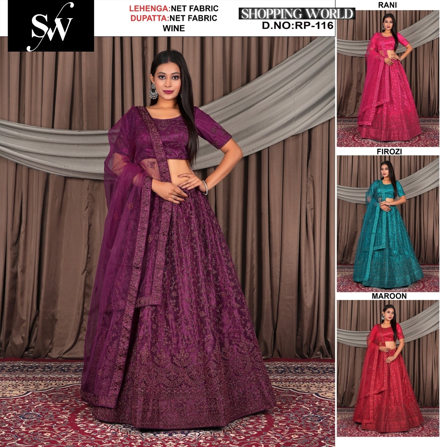 Wine Net Fabric lehenga