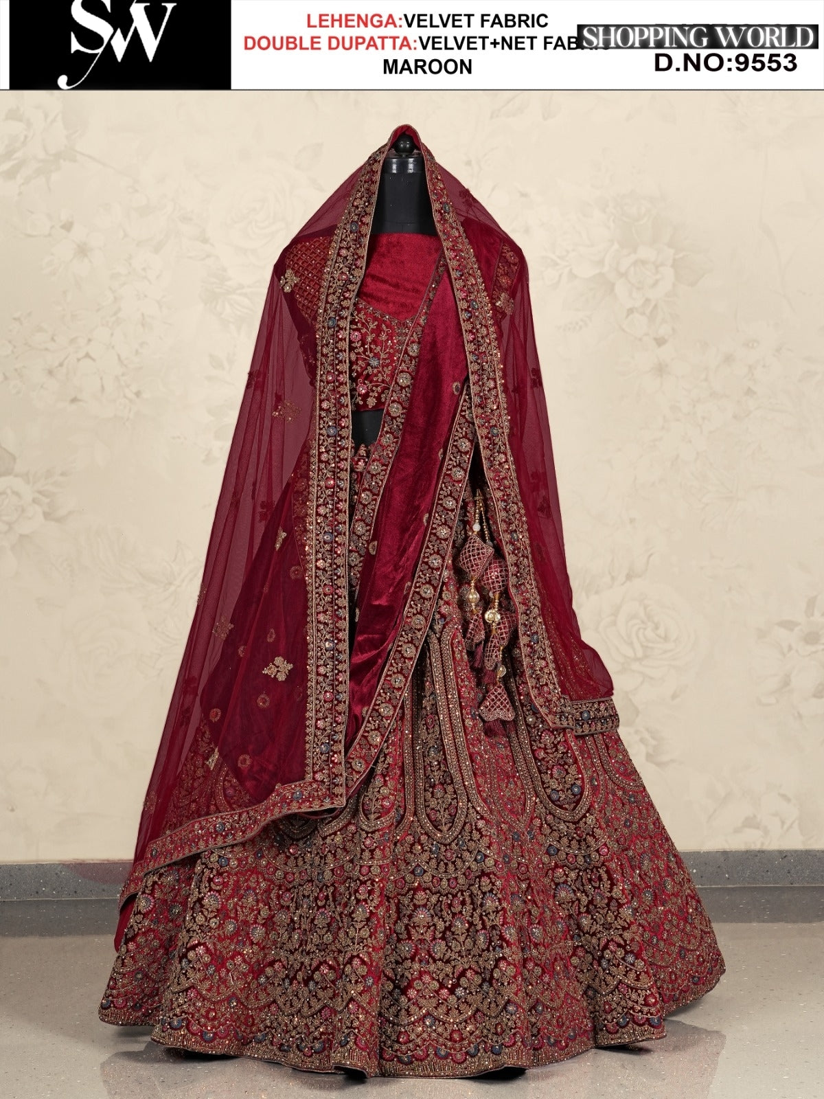 Maroon Velvet fabric lehenga