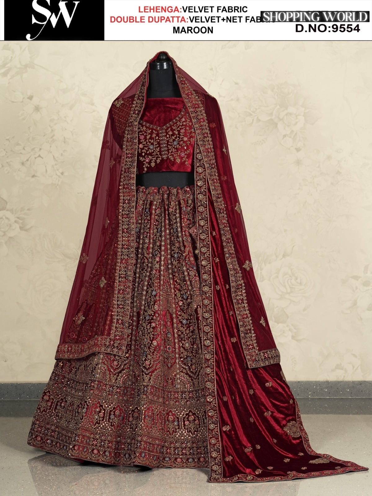 Maroon Velvet fabric lehenga