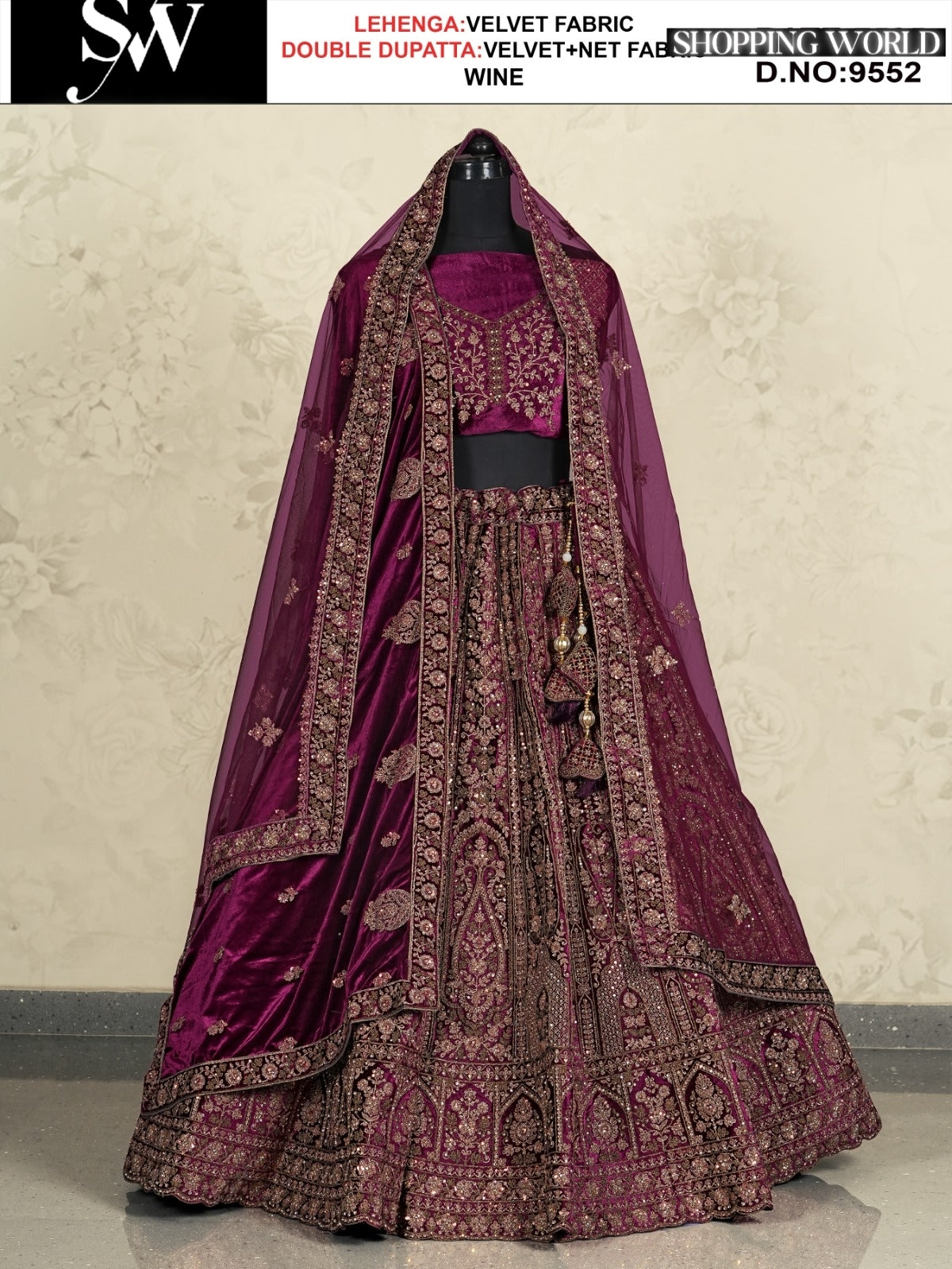 Wine Velvet fabric lehenga