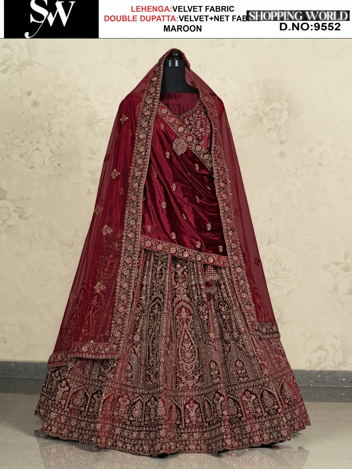 Maroon Velvet fabric lehenga