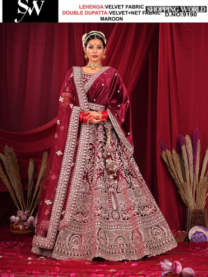 Maroon Velvet fabric lehenga