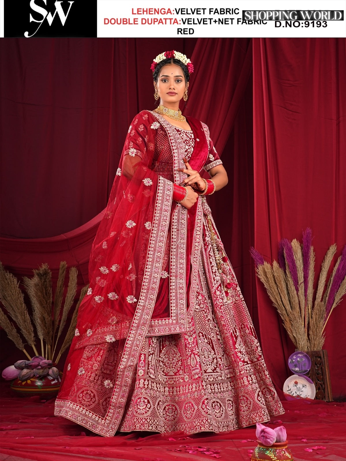 Red Velvet fabric lehenga
