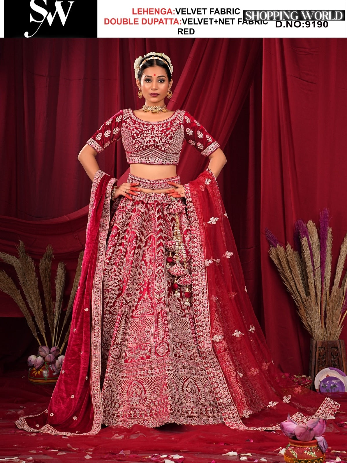 Red Velvet fabric lehenga