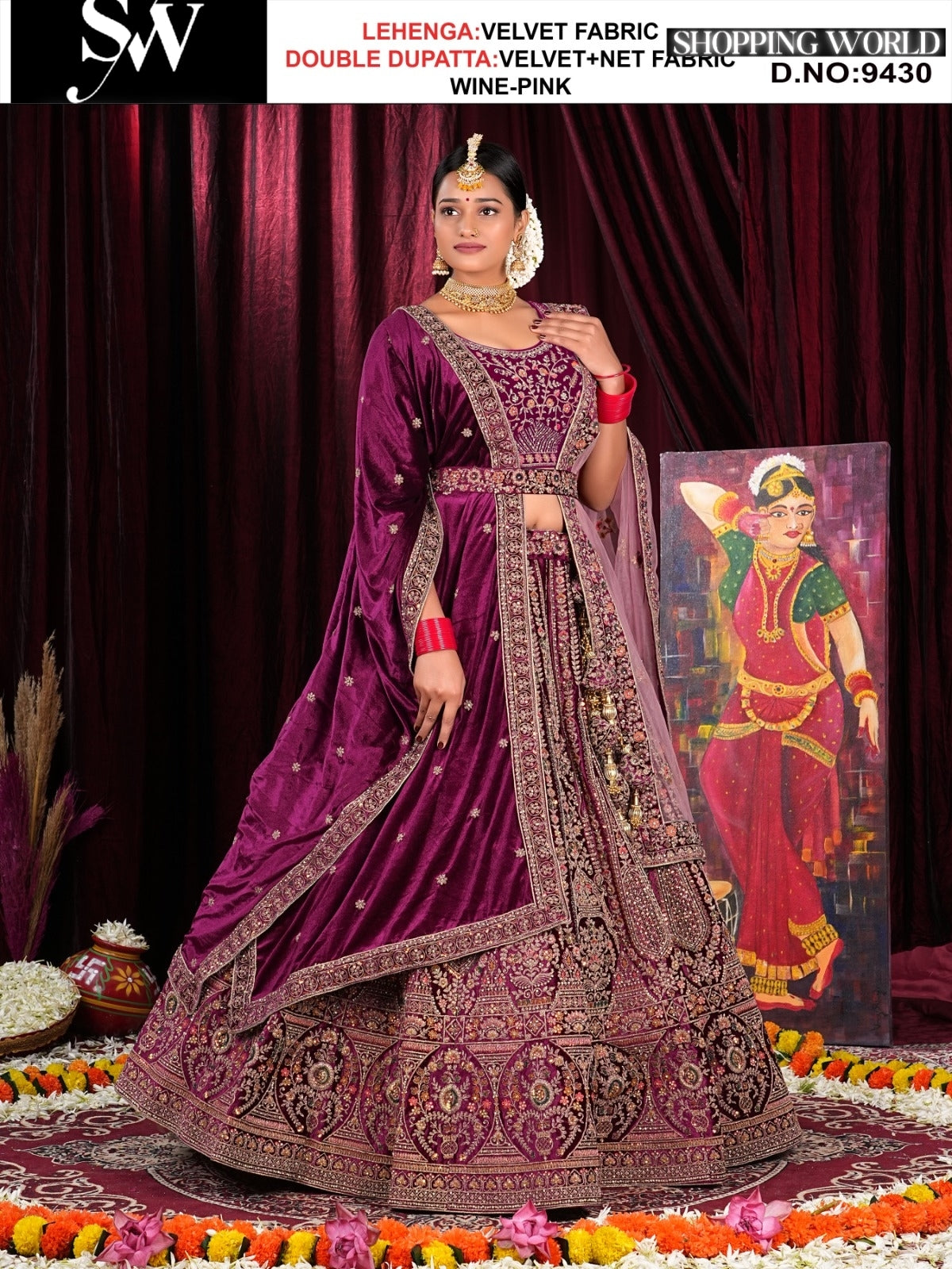Wine pink Velvet fabric lehenga