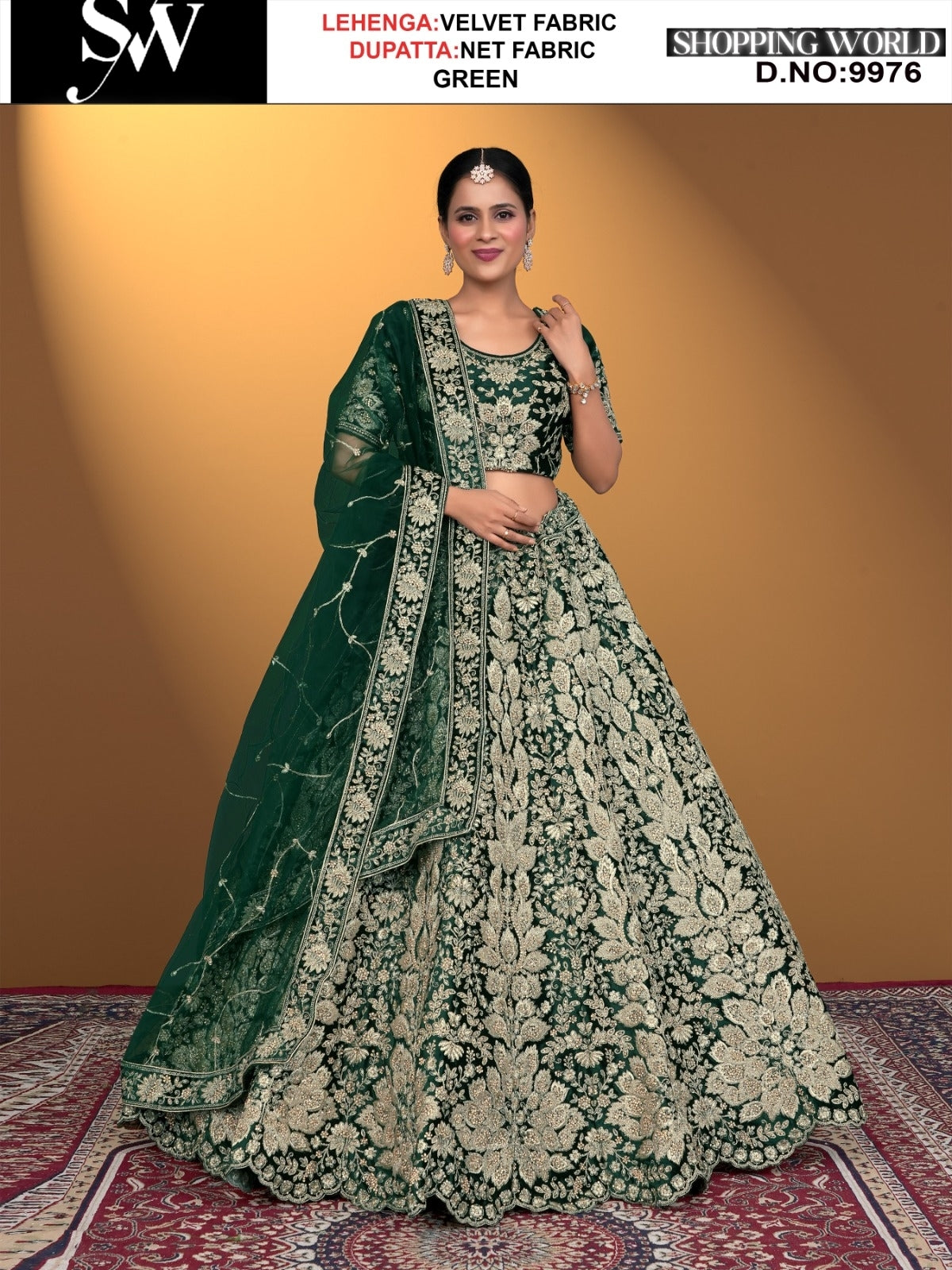 Green Velvet fabric lehenga
