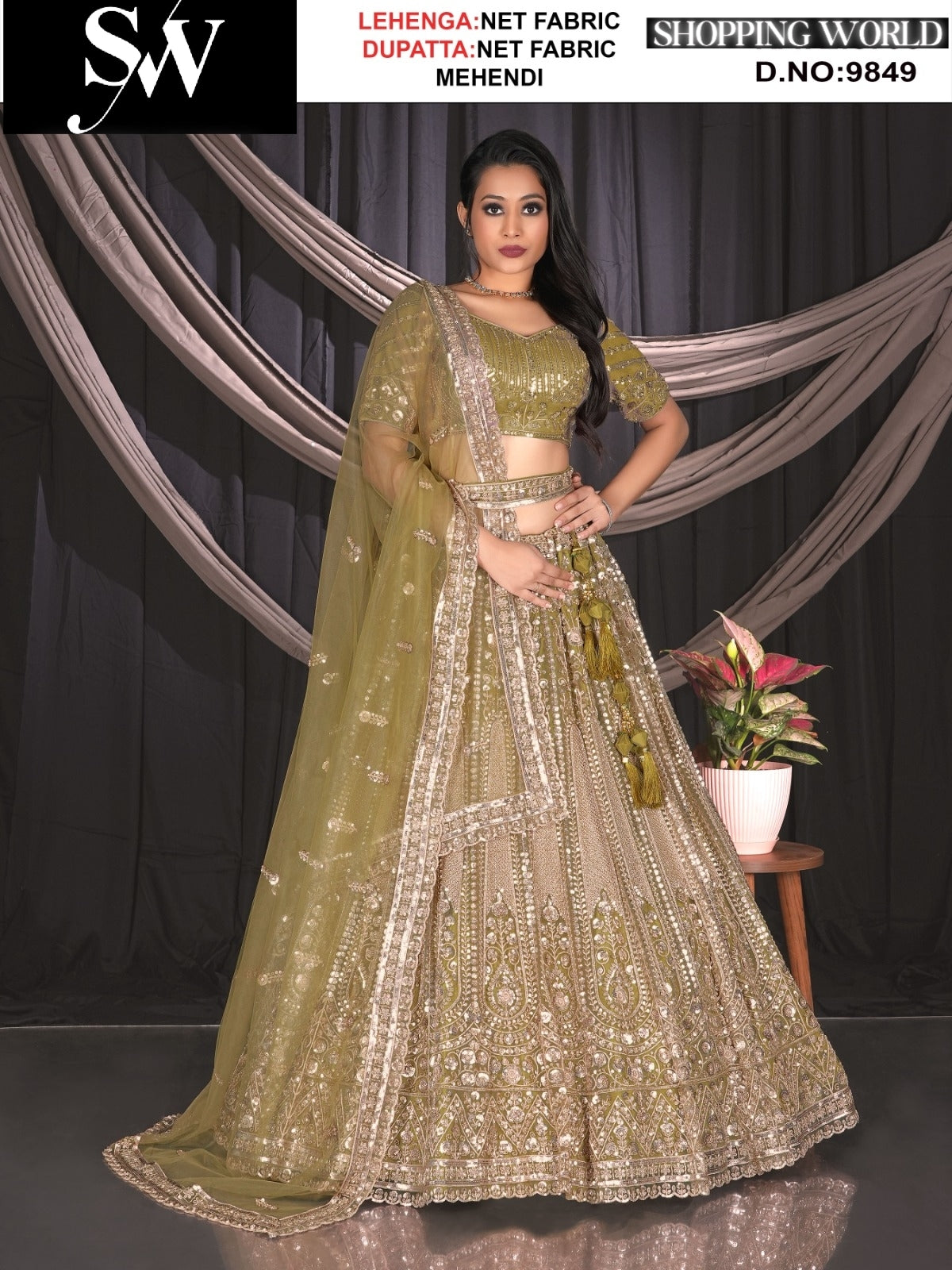 Mehendi green Net fabric lehenga