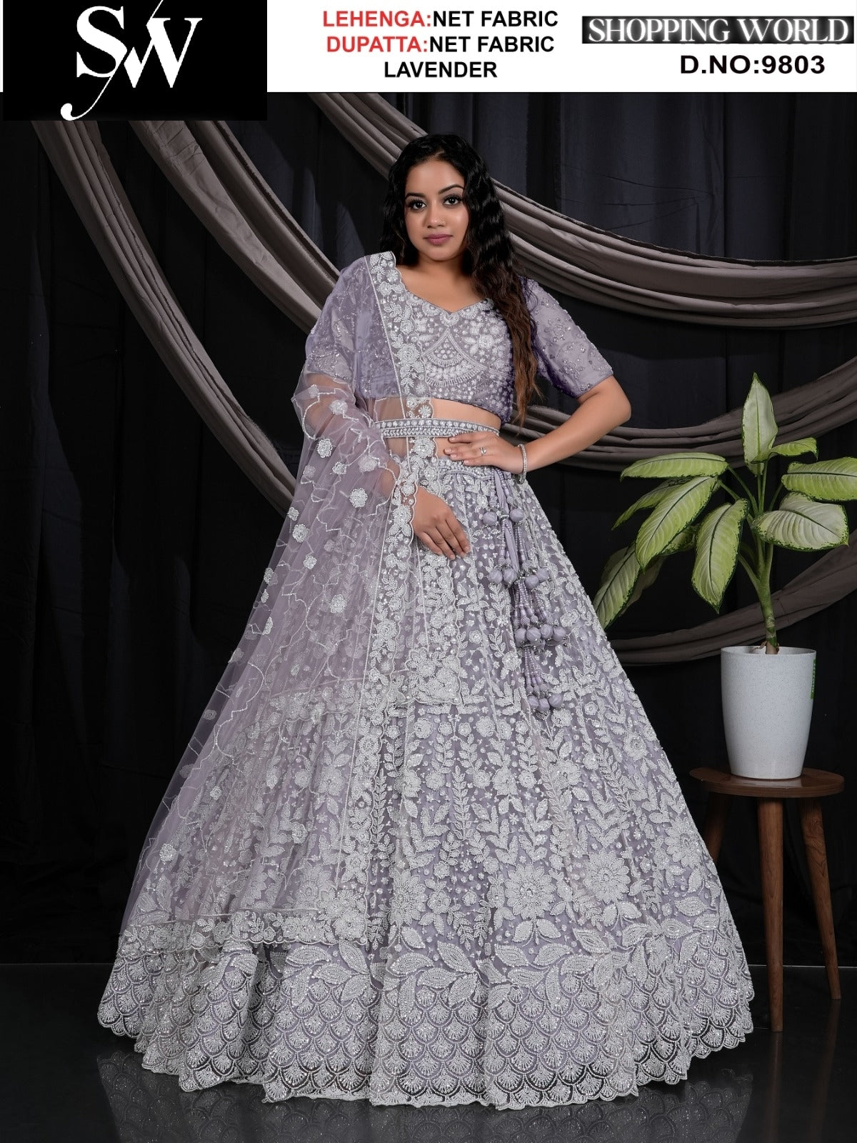 Lehenga de tela de red color lavanda