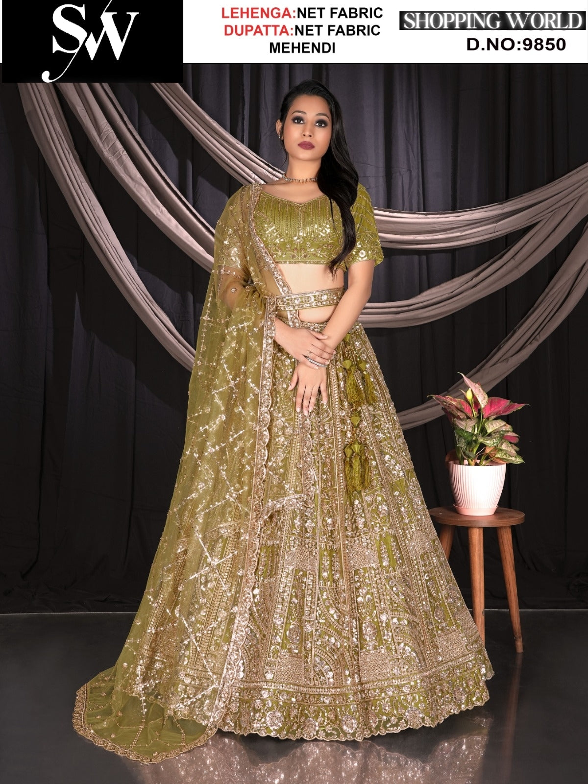 Mehendi green Net fabric lehenga
