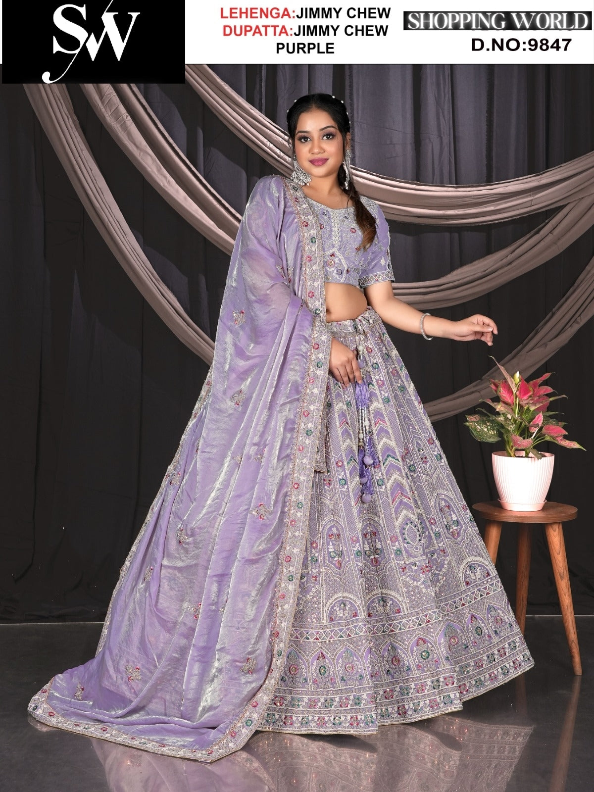 Purple jimmy chew fabric lehenga