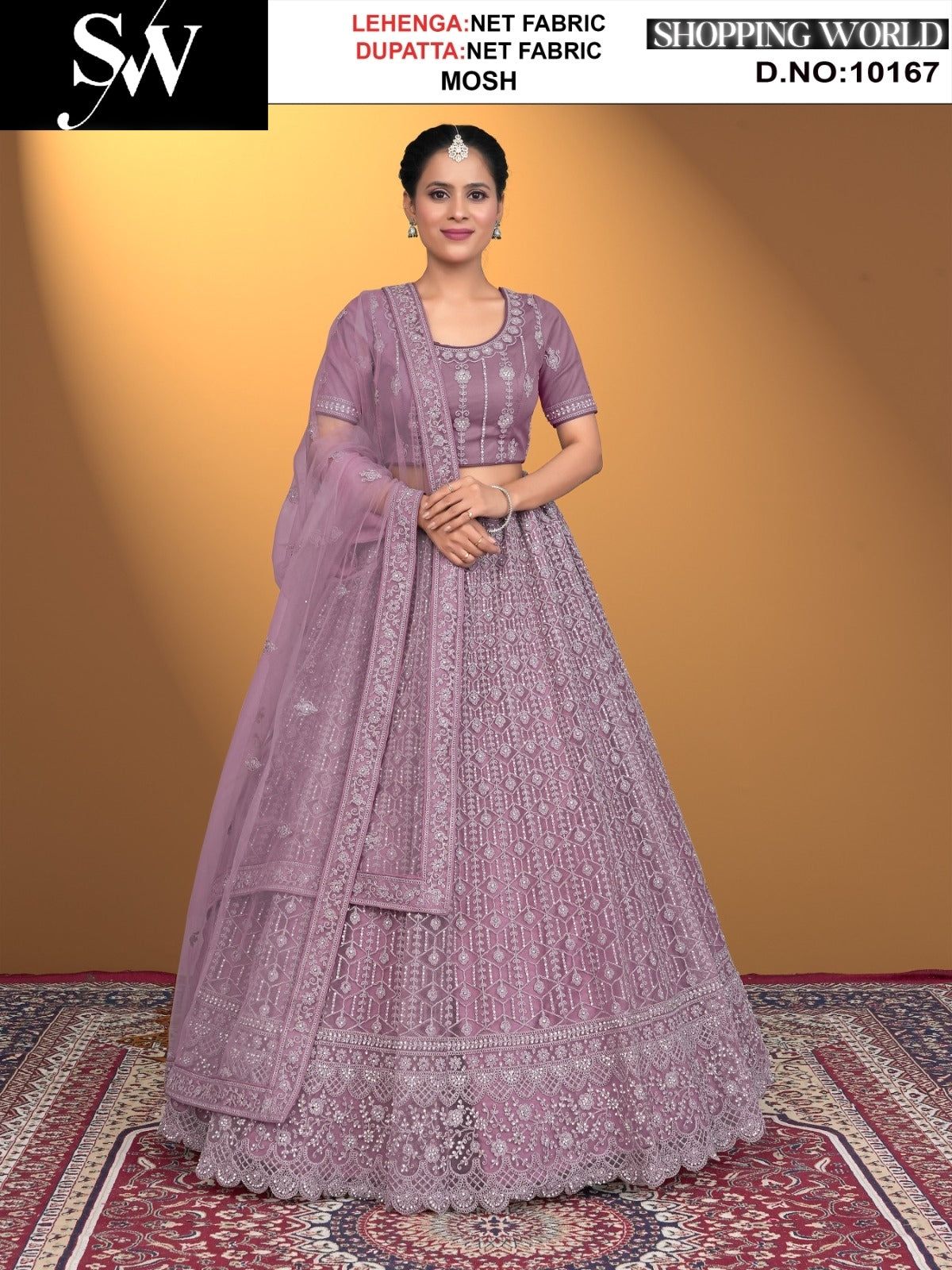 Lehenga de tela Mosh Net rosa