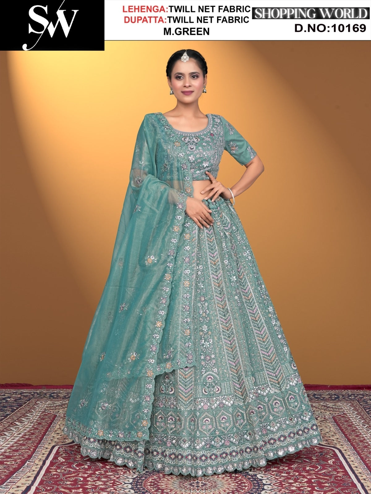 Mehendi green twill net fabric lehenga