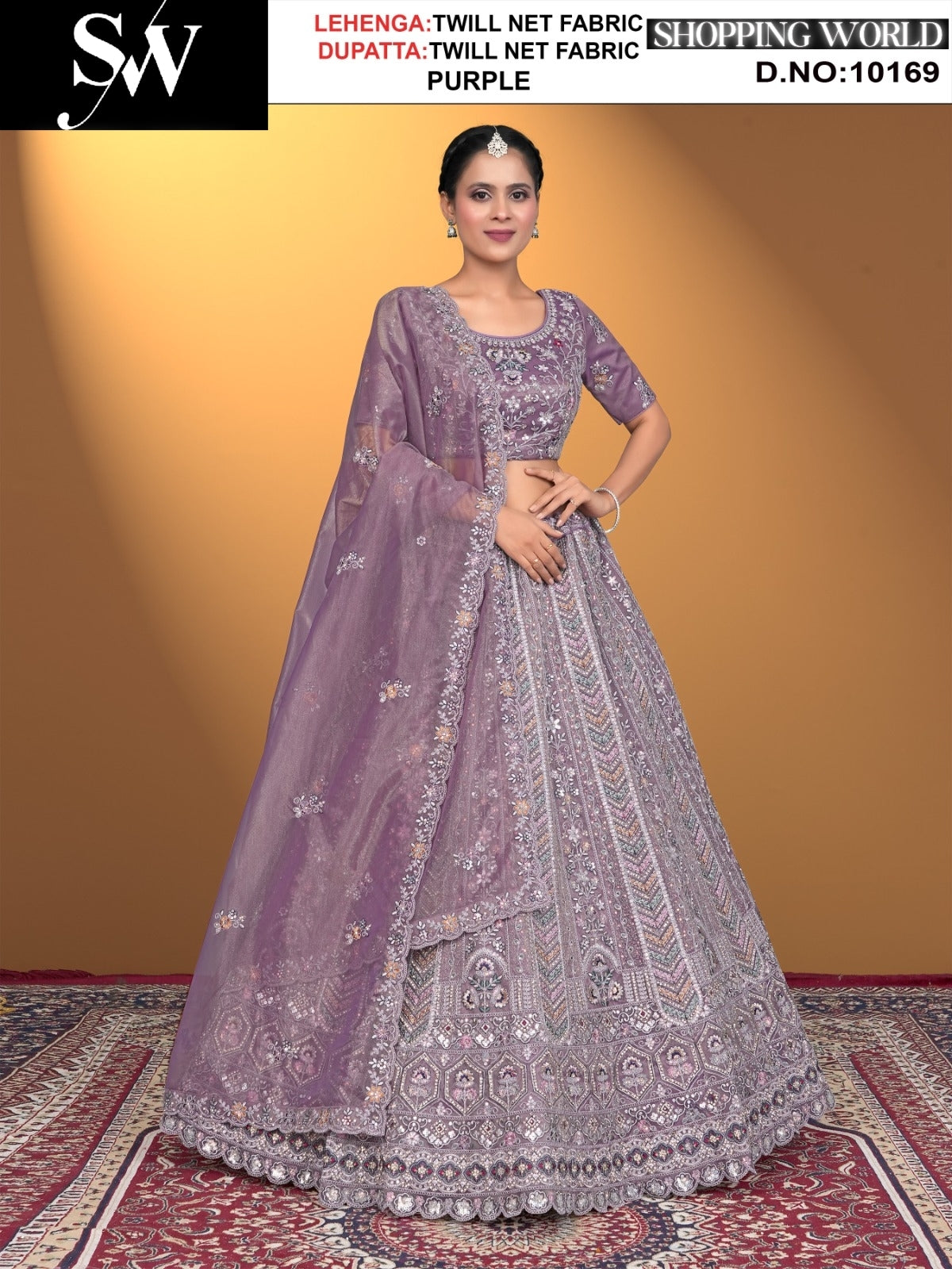 Purple twill net fabric lehenga