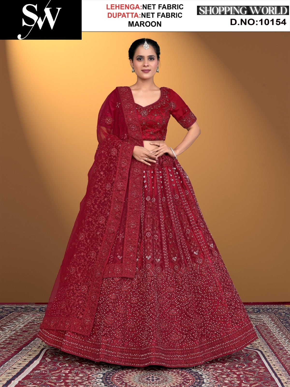 Maroon net fabric lehenga