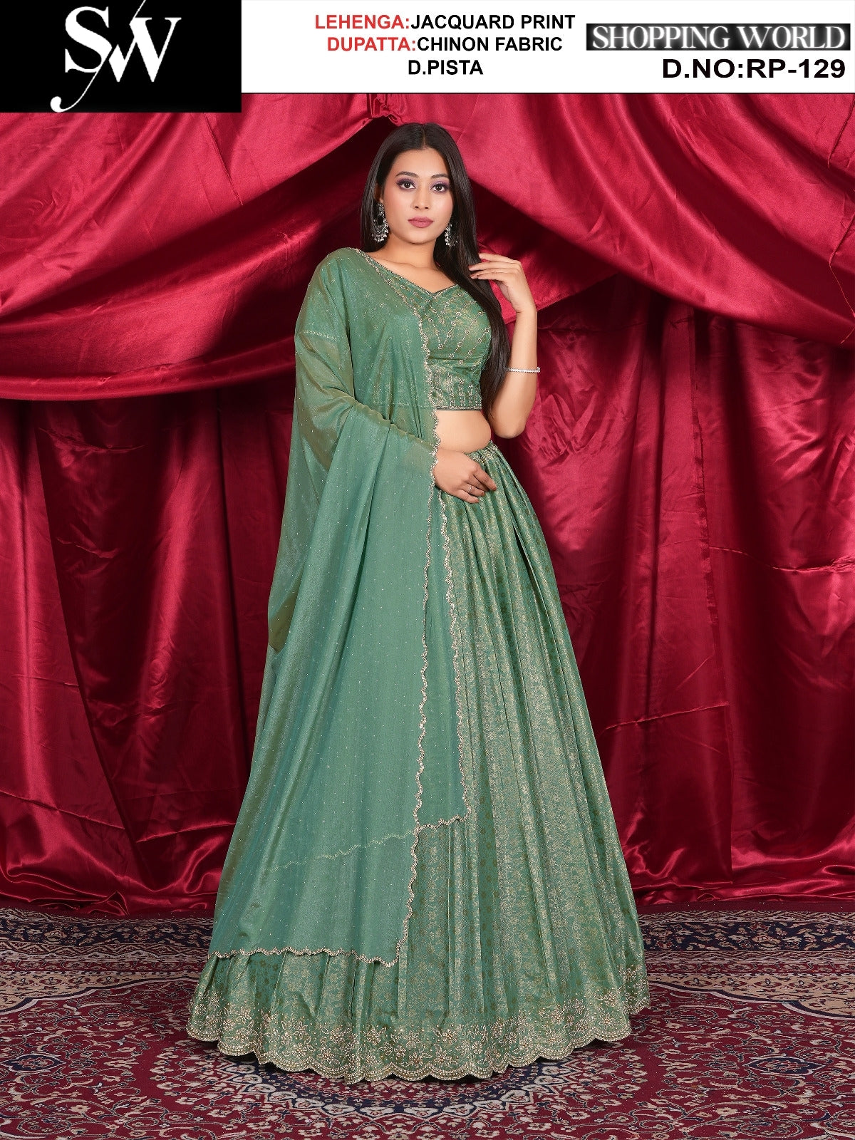 Dark pista Lehenga jaquard fabric