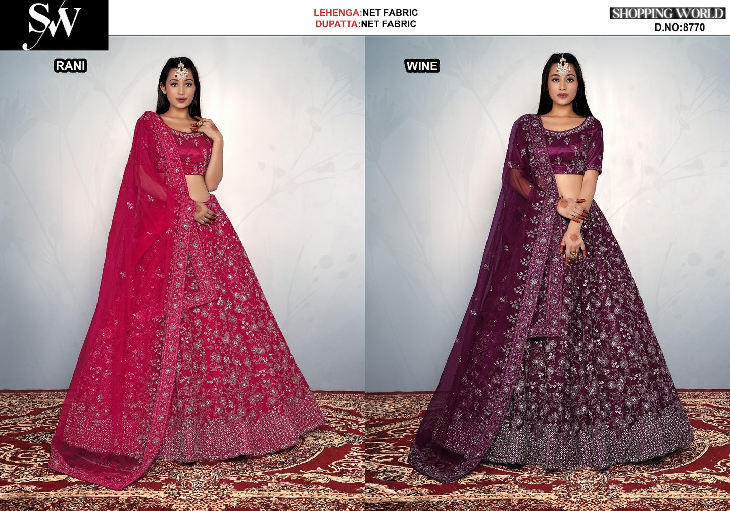 Rani wine Lehenga Net Fabric
