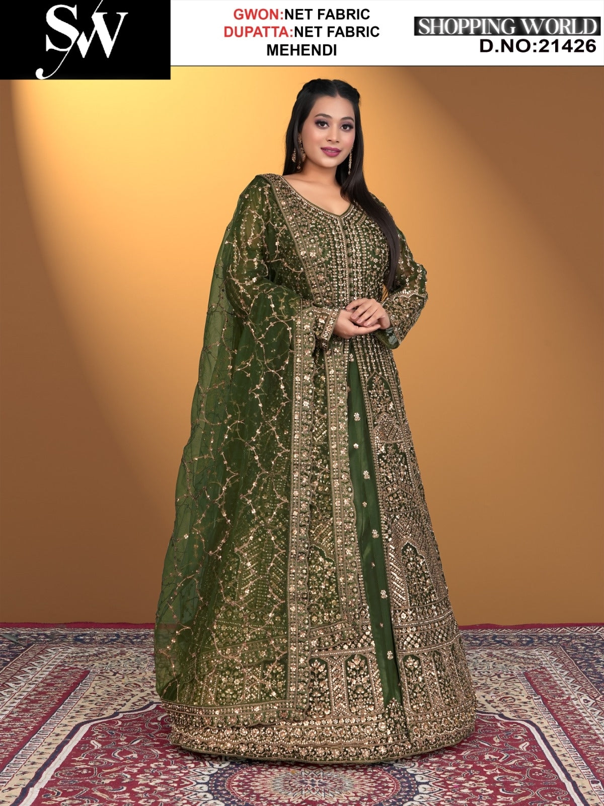 Mehendi green net Fabric lehenga long dress muslim special upto large xl size