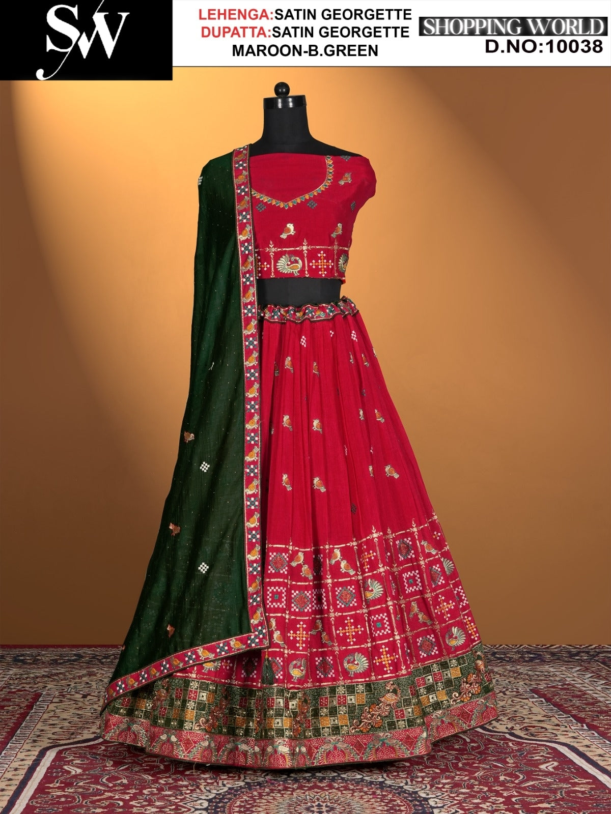 Maroon satin georgette Fabric lehenga