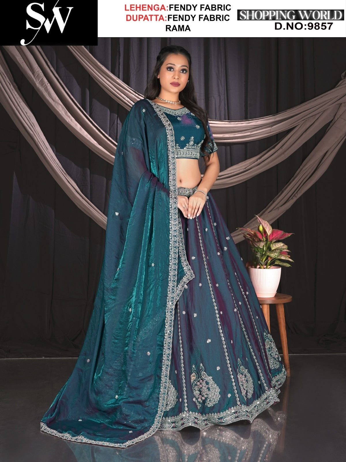 Rama green Fandy Fabric lehenga
