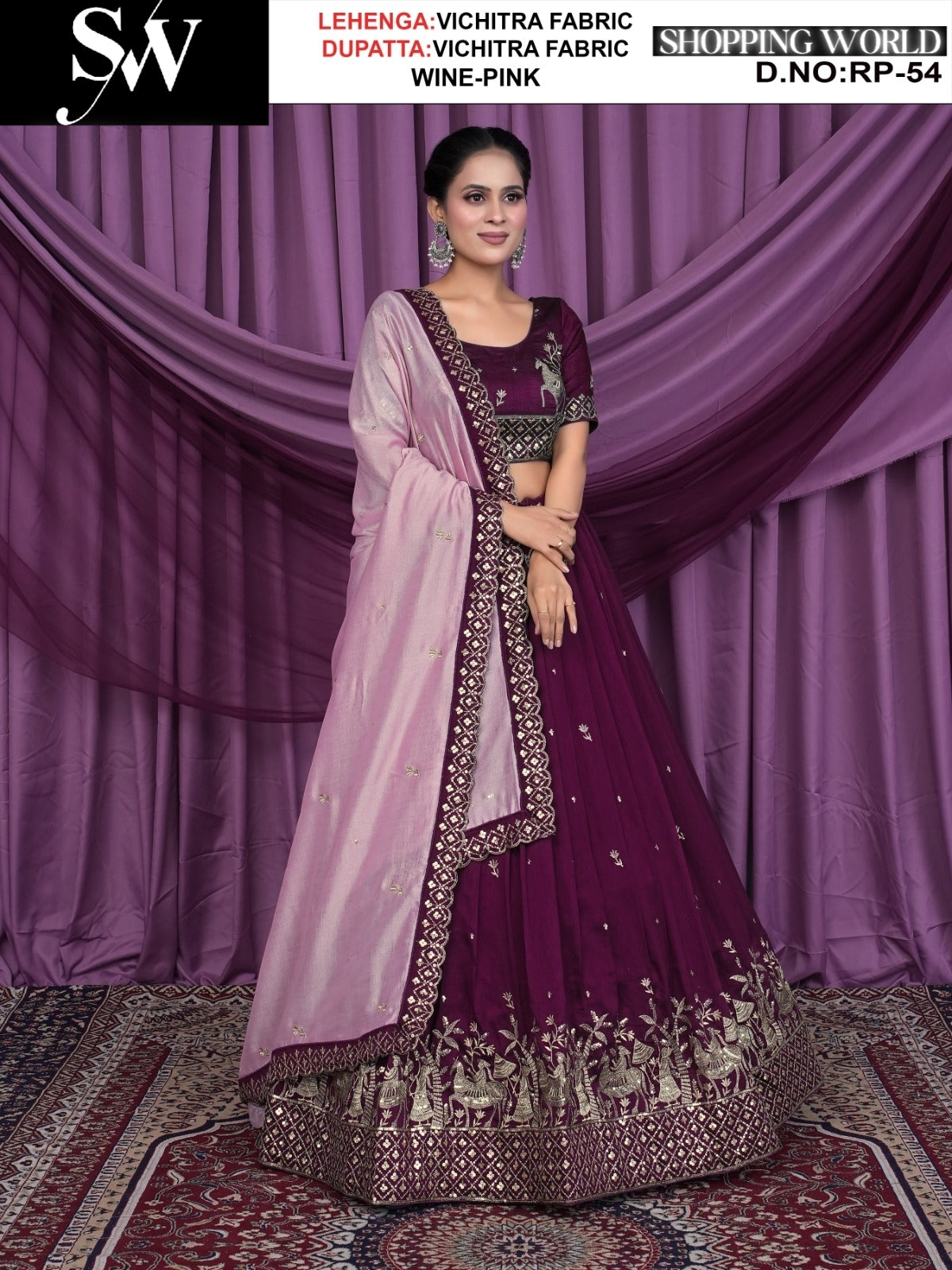 Wine pink Vichitra Fabric lehenga