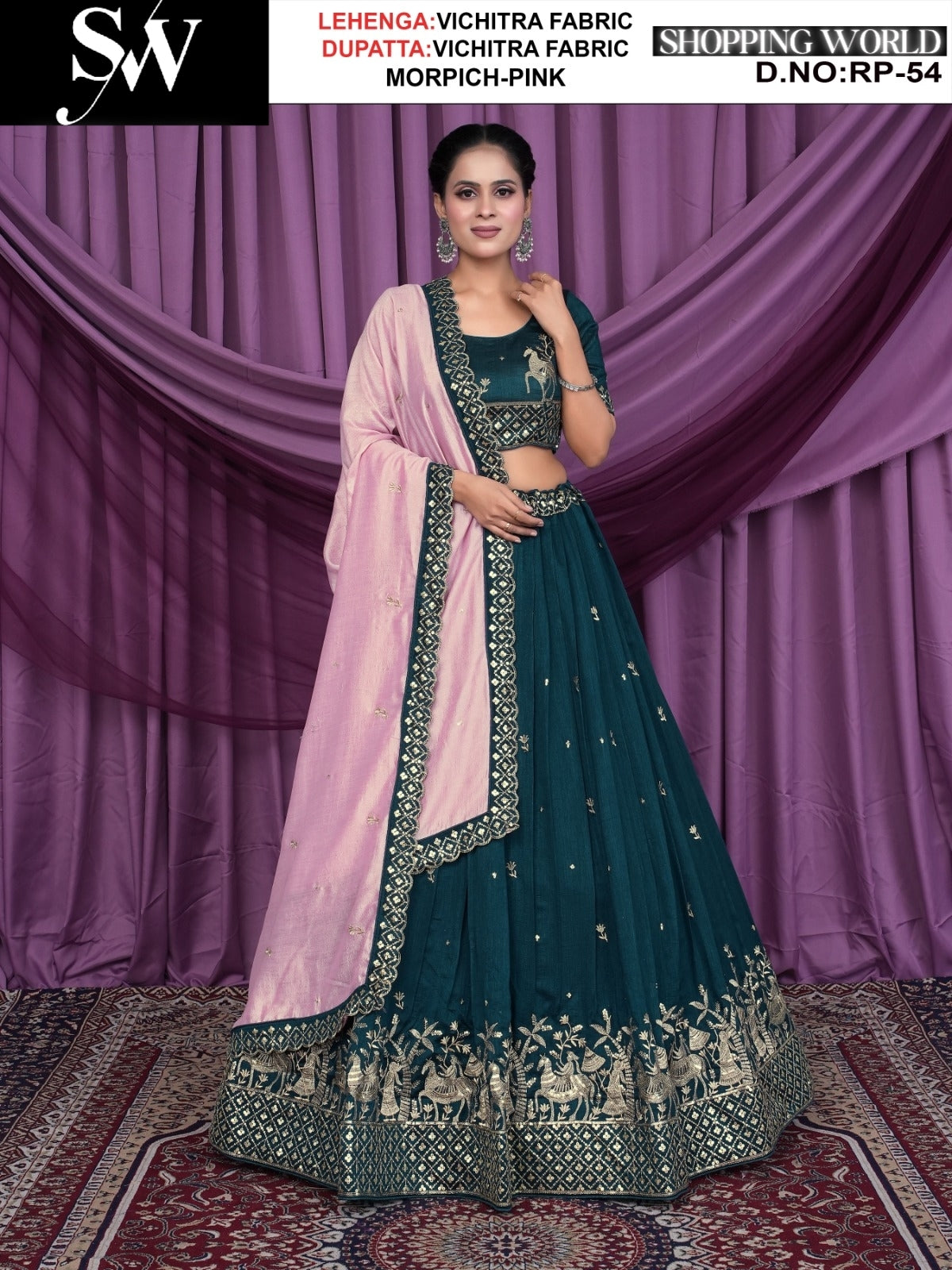 Morpeach vichitra Fabric lehenga