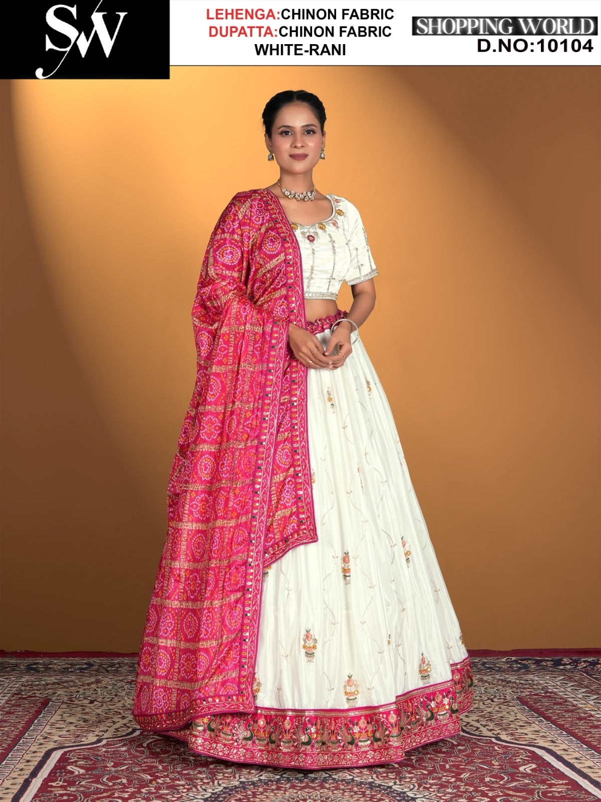 White rani chiffon Fabric lehenga