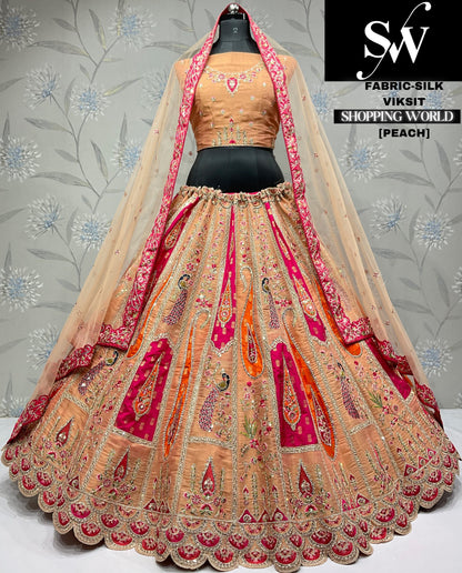 Amazing silk pista green peacock party wear Lehenga