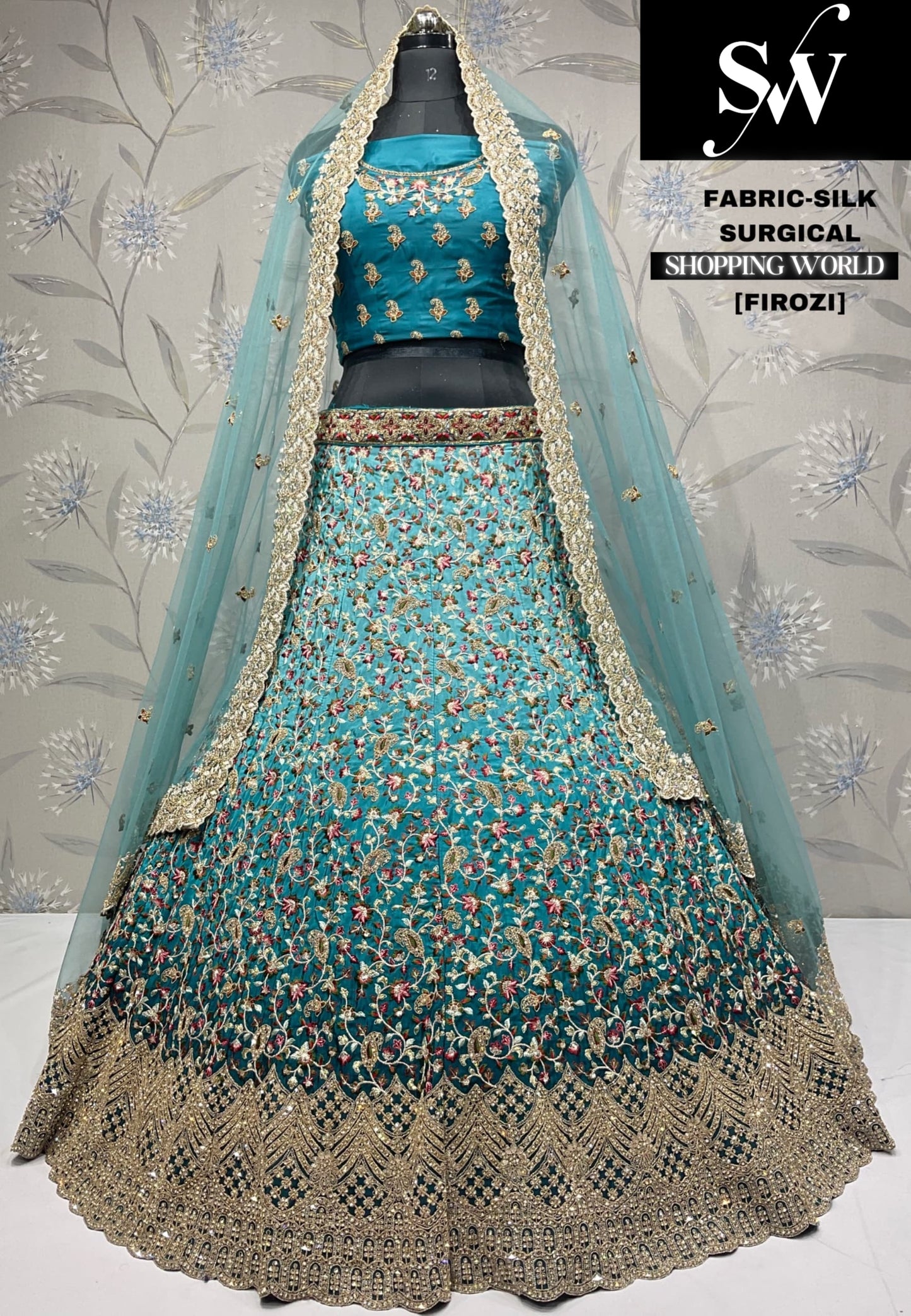 Cute Firozi silk party wear Lehenga
