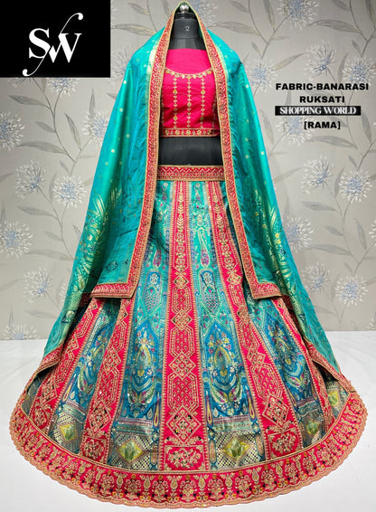 Elegant Banarasi rama green party wear Lehenga