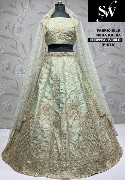 Stunning pista green silk party wear Lehenga