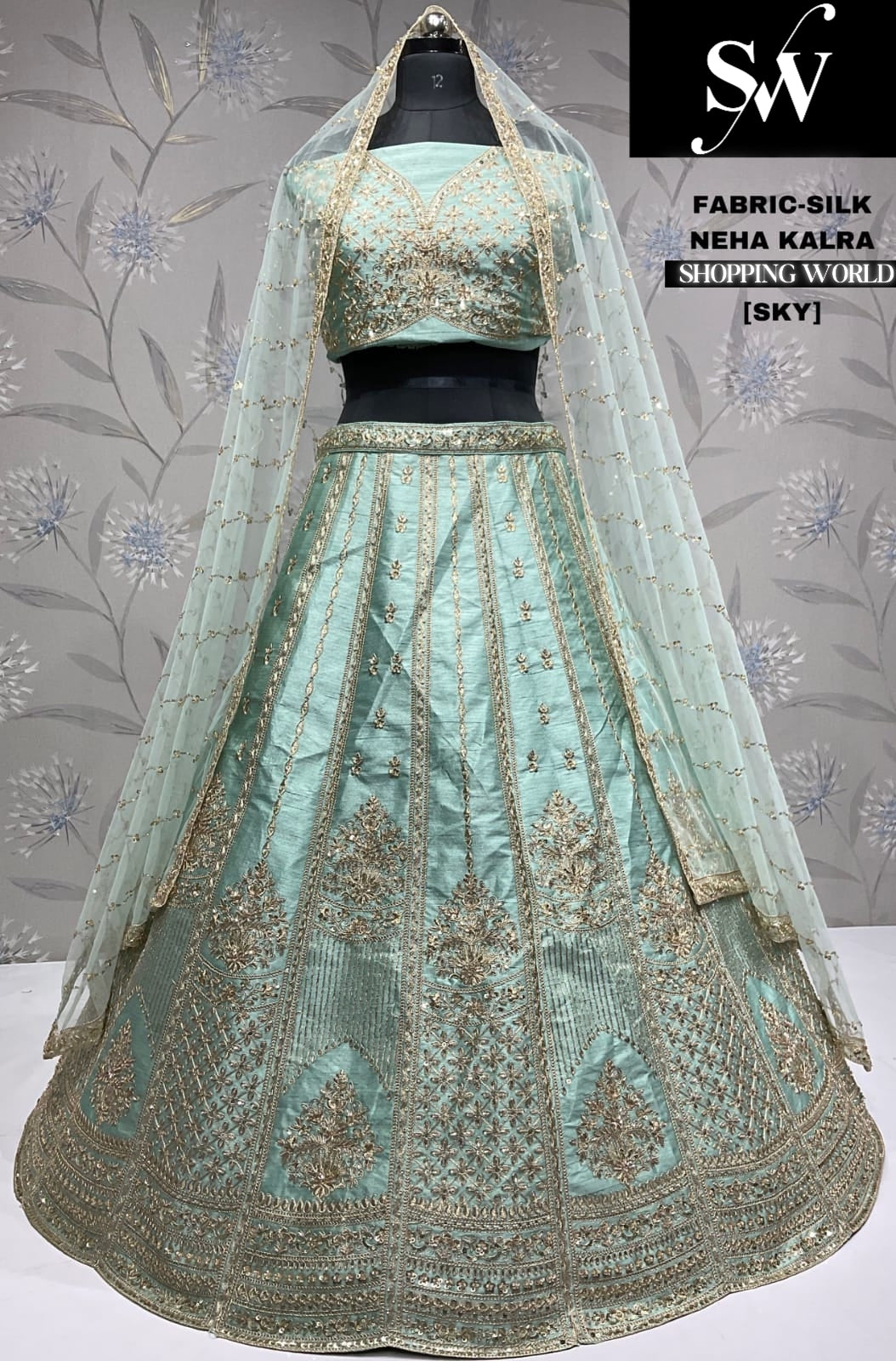 Stunning pista green silk party wear Lehenga