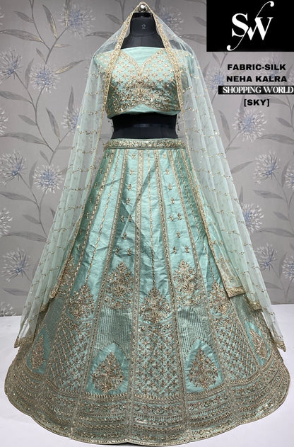 Stunning pista green silk party wear Lehenga
