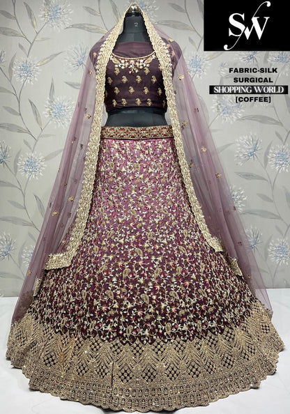 Lehenga majestuosa de seda azul cielo para fiesta