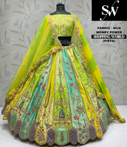 Charming multicolour pista green silk party wear Lehenga