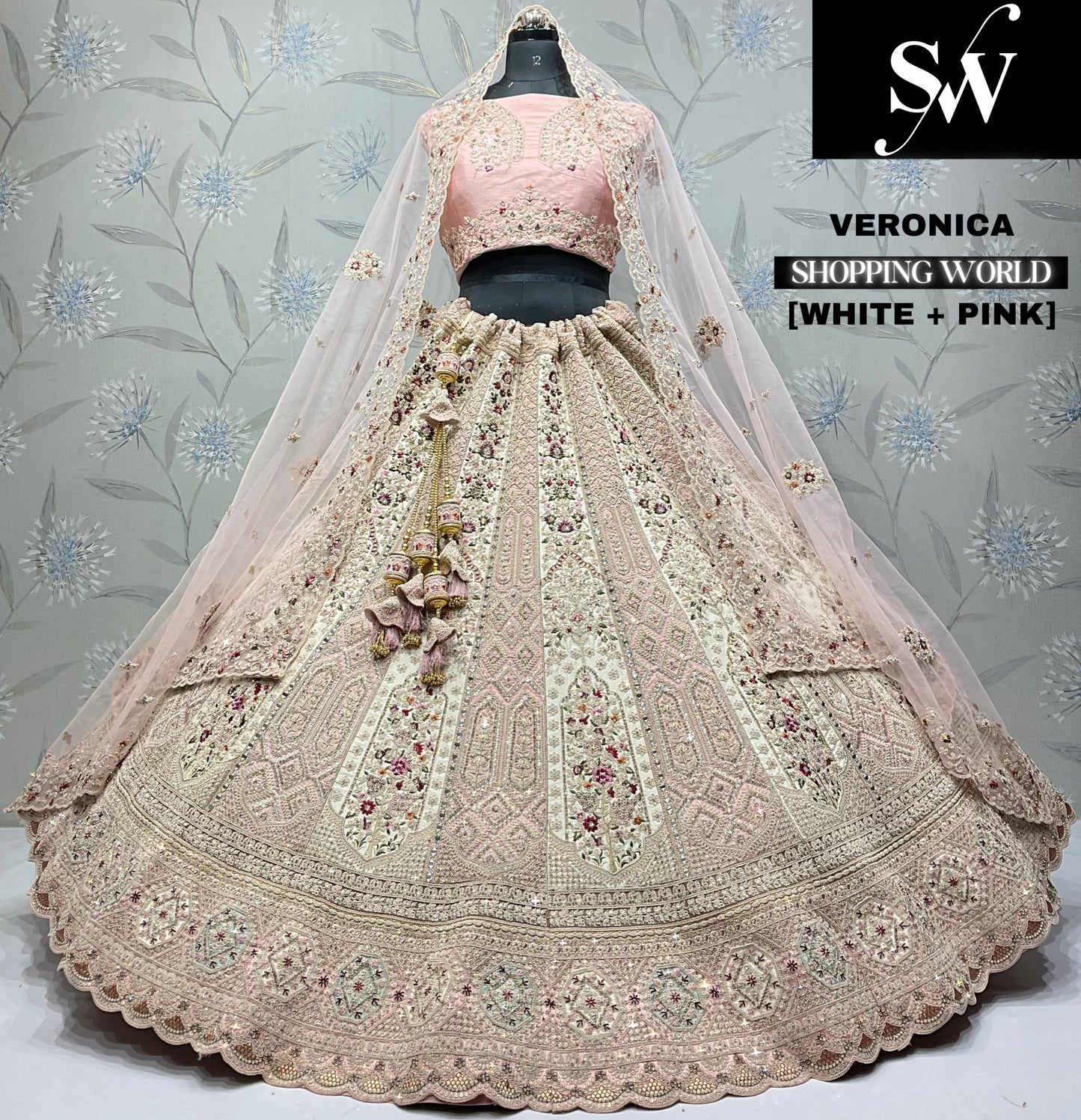 Pleasing white pink bridal Lehenga