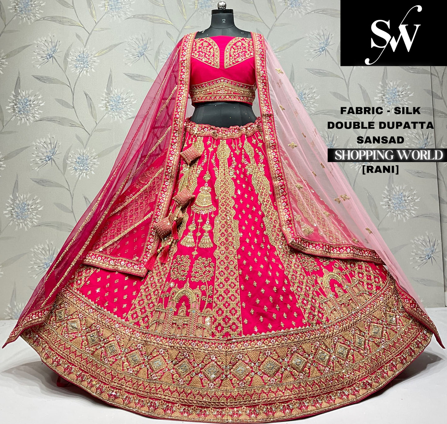 Awesome silk double dupatta jhumka red bridal Lehenga