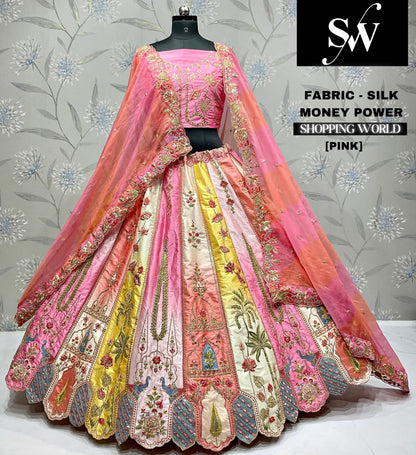 Charming multicolour pista green silk party wear Lehenga